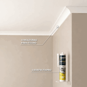 PROMOCIÓN: 4 MOLDURAS PISOPAK PARA TECHO 12MM X 27MM X 2.9ML - BLANCO + 1 PEGAMENTO BOSTIK FIXPRO X 310ML